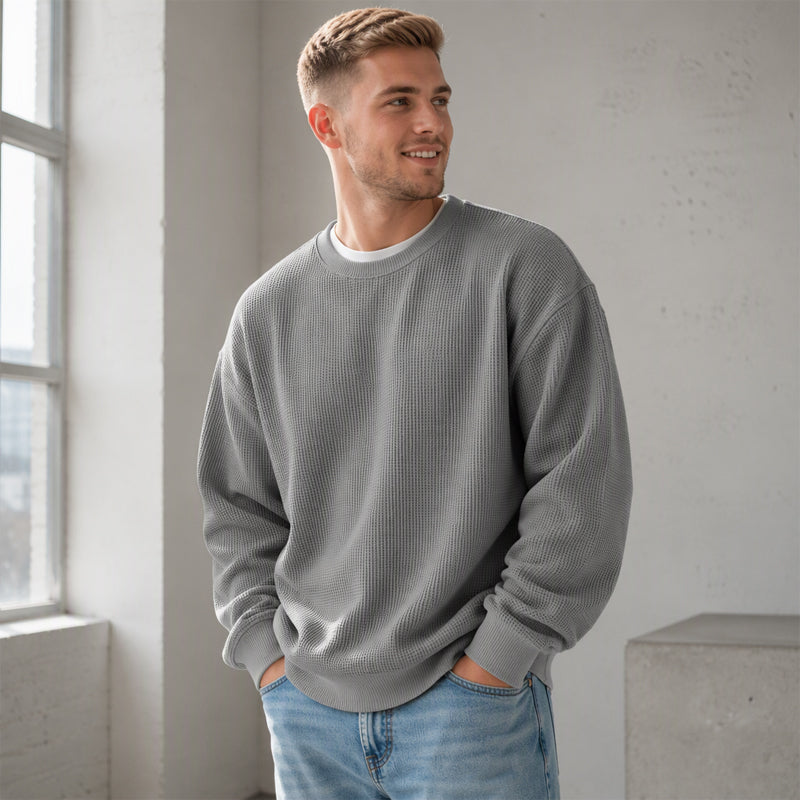 Sweat-shirt à col rond en maille gaufrée pour homme