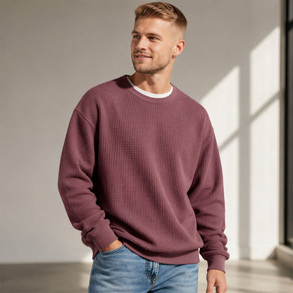 Sweat-shirt à col rond en maille gaufrée pour homme