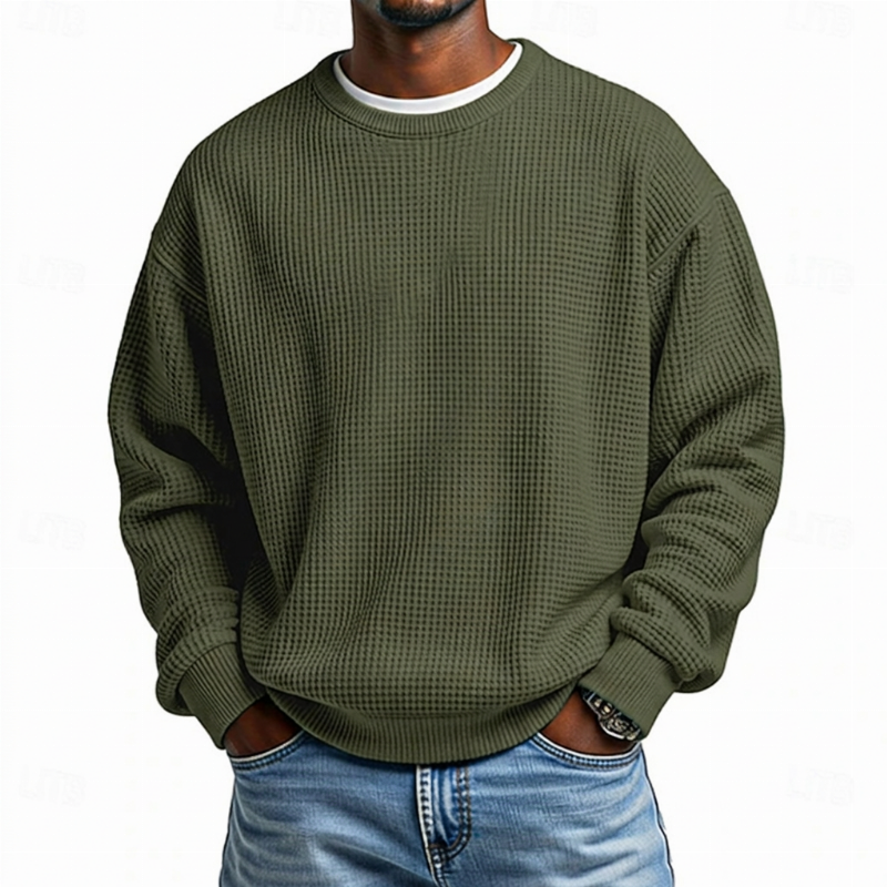 Sweat-shirt à col rond en maille gaufrée pour homme