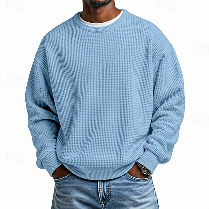Sweat-shirt à col rond en maille gaufrée pour homme