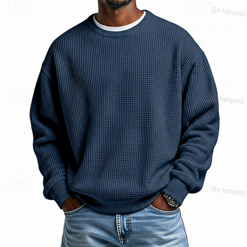 Sweat-shirt à col rond en maille gaufrée pour homme