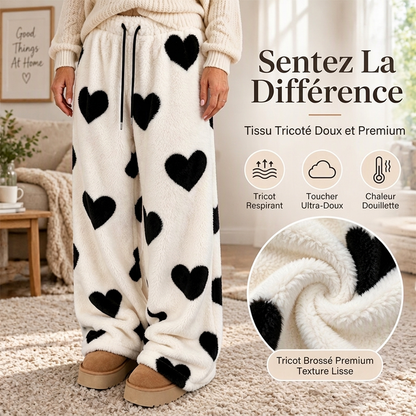 Pants larges en peluche pour femme avec imprimé cœur
