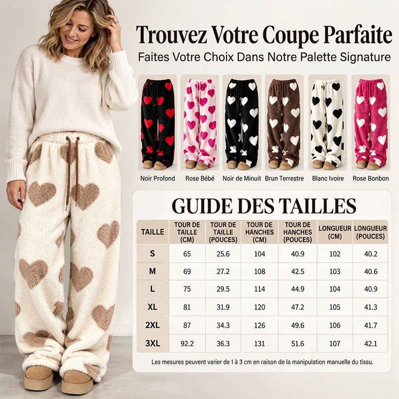 Pants larges en peluche pour femme avec imprimé cœur