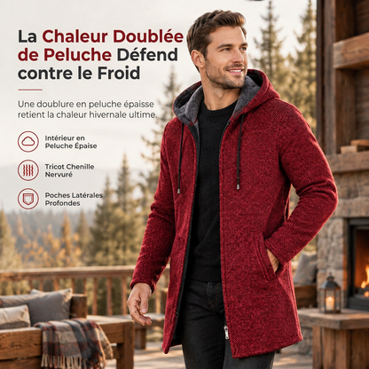 Cardigan à capuche mi-long épaissi pour homme