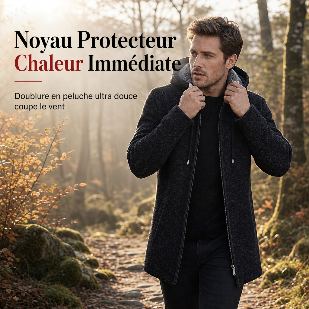 Cardigan à capuche mi-long épaissi pour homme