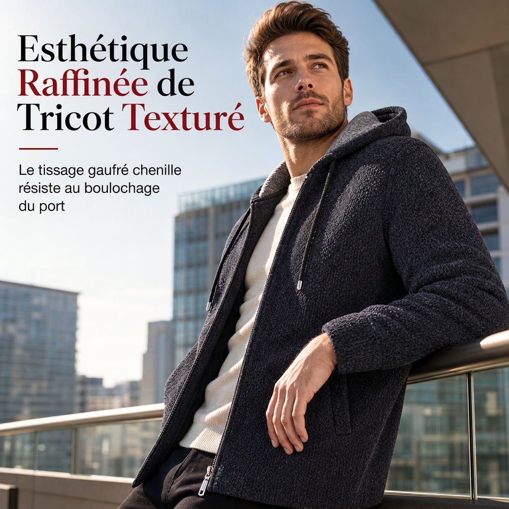 Cardigan à capuche mi-long épaissi pour homme