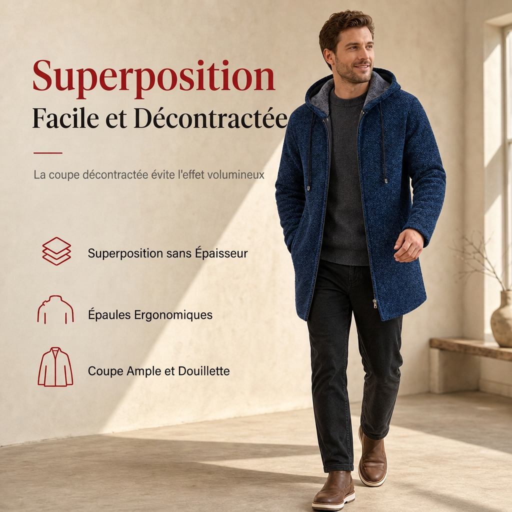 Cardigan à capuche mi-long épaissi pour homme
