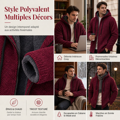 Cardigan à capuche mi-long épaissi pour homme