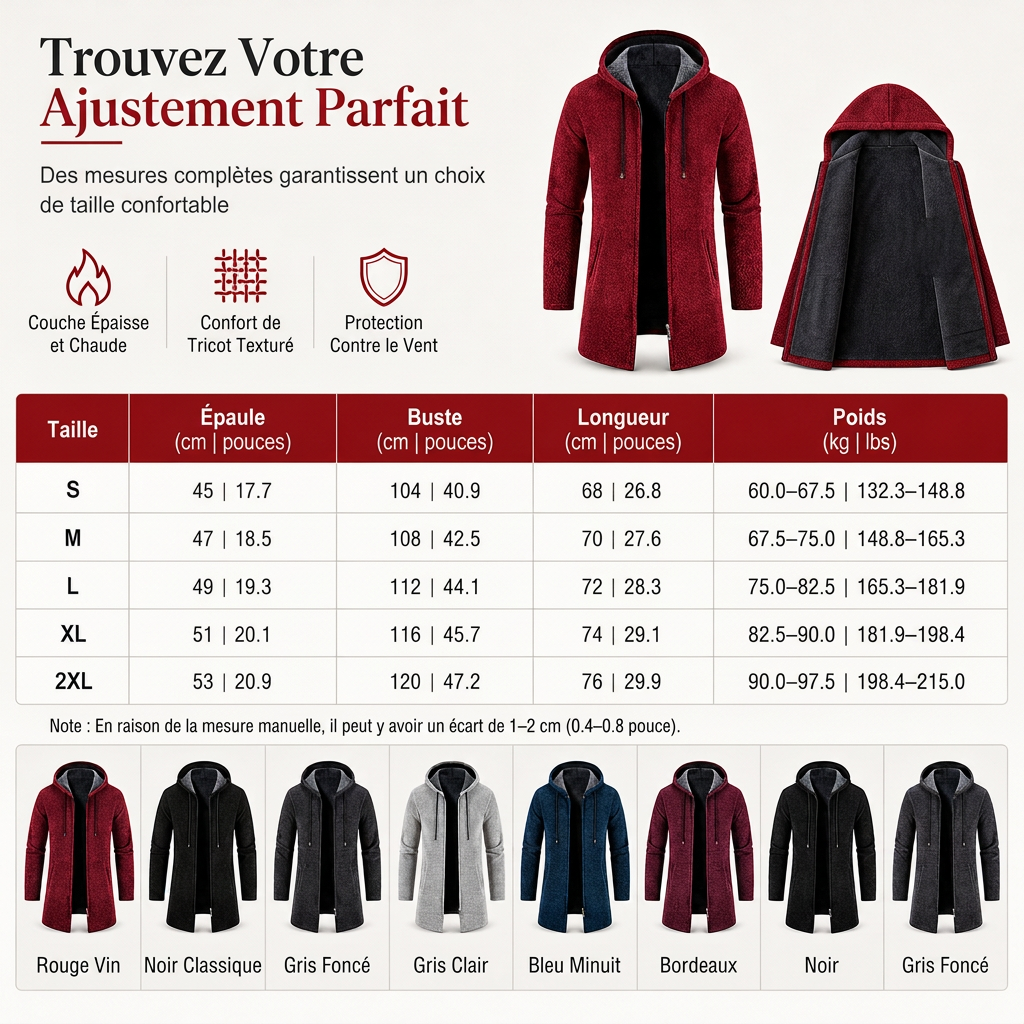Cardigan à capuche mi-long épaissi pour homme