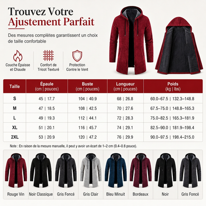 Cardigan à capuche mi-long épaissi pour homme