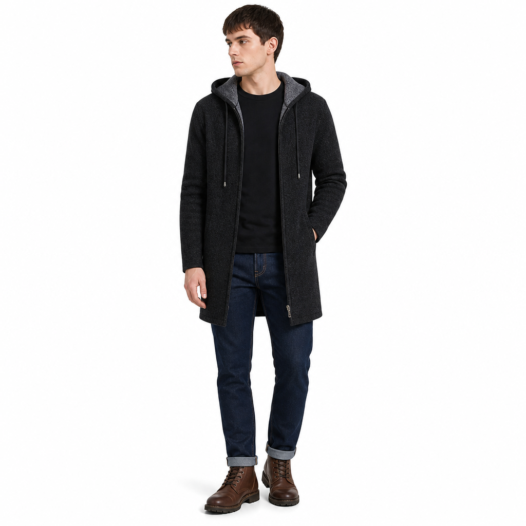 Cardigan à capuche mi-long épaissi pour homme