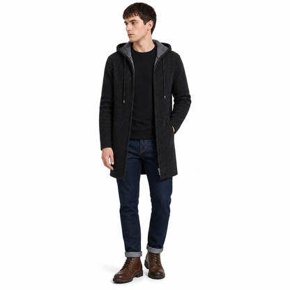 Cardigan à capuche mi-long épaissi pour homme