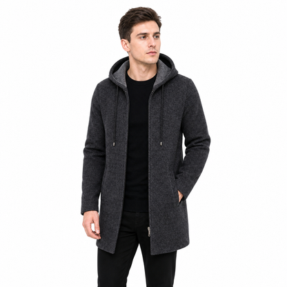 Cardigan à capuche mi-long épaissi pour homme