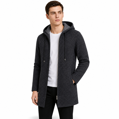 Cardigan à capuche mi-long épaissi pour homme