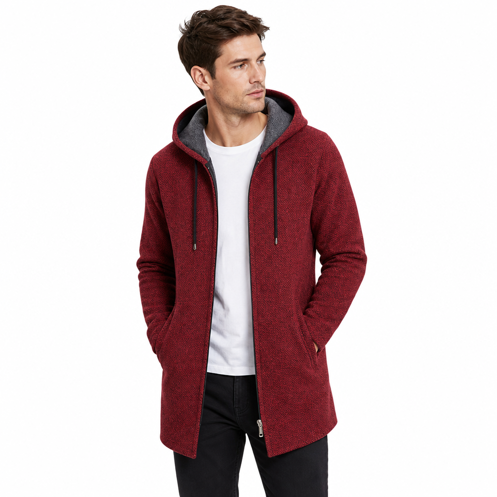 Cardigan à capuche mi-long épaissi pour homme