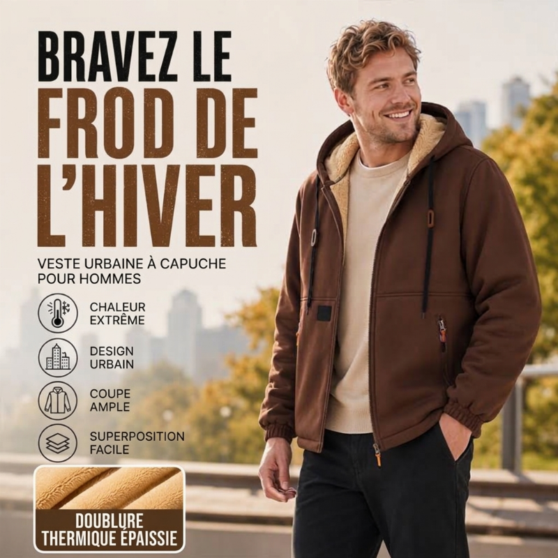 Veste à capuche doublée en sherpa épaisse pour homme