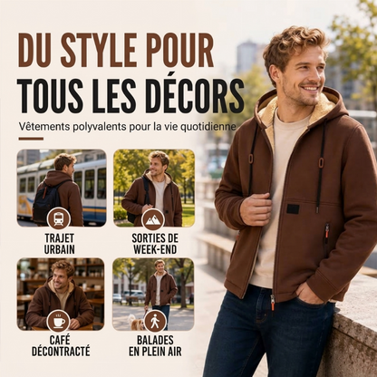 Veste à capuche doublée en sherpa épaisse pour homme