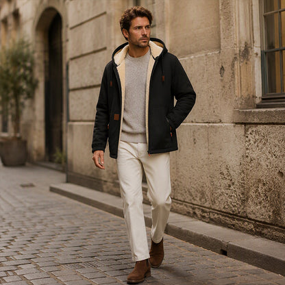 Veste à capuche doublée en sherpa épaisse pour homme