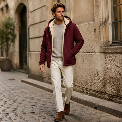 Veste à capuche doublée en sherpa épaisse pour homme