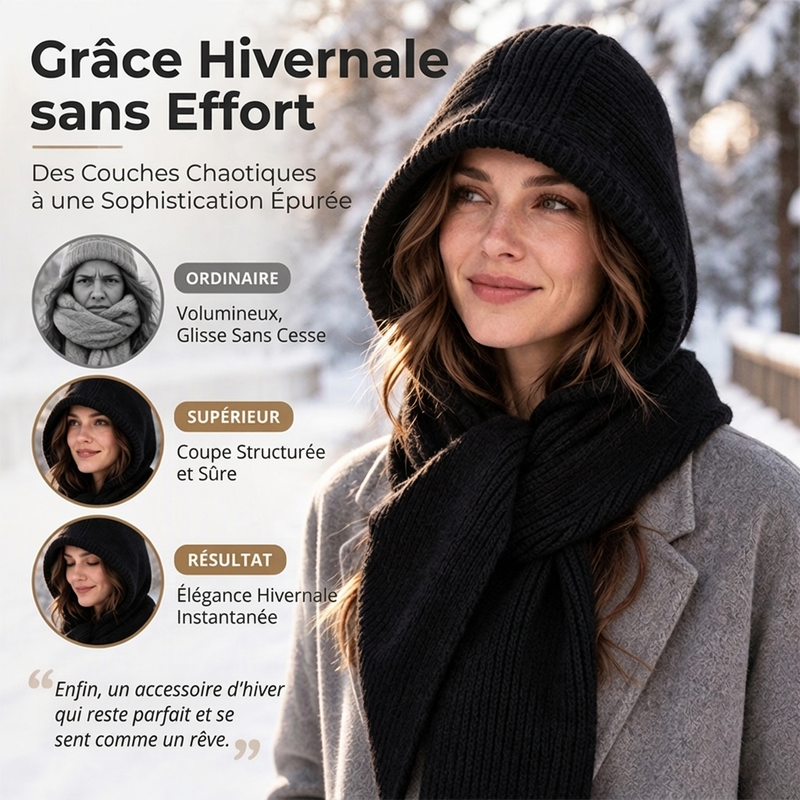 Écharpe à capuche en tricot thermique 2-en-1 pour femme