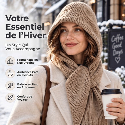Écharpe à capuche en tricot thermique 2-en-1 pour femme