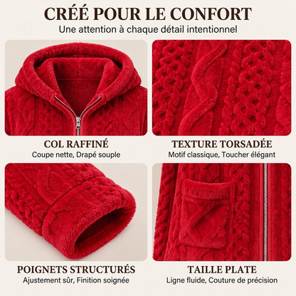 Ensemble veste à capuche en maille torsadée pelucheuse et pantalon pour femmes