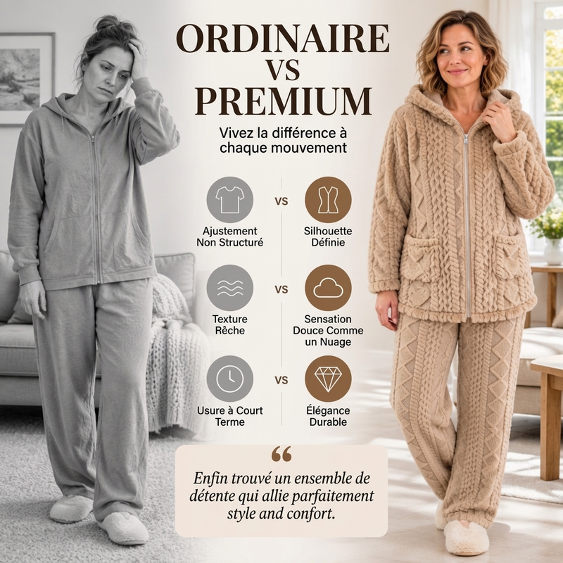 Ensemble veste à capuche en maille torsadée pelucheuse et pantalon pour femmes