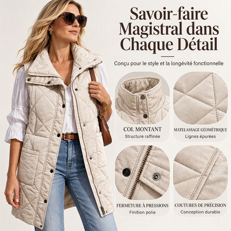 Gilet matelassé thermique mi-long pour femme