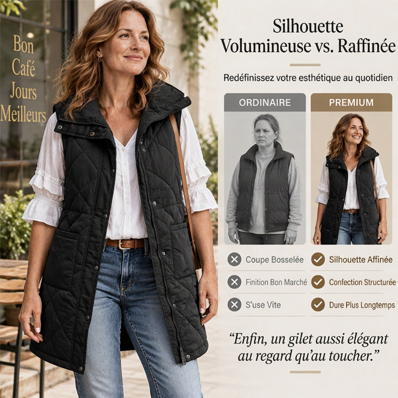 Gilet matelassé thermique mi-long pour femme