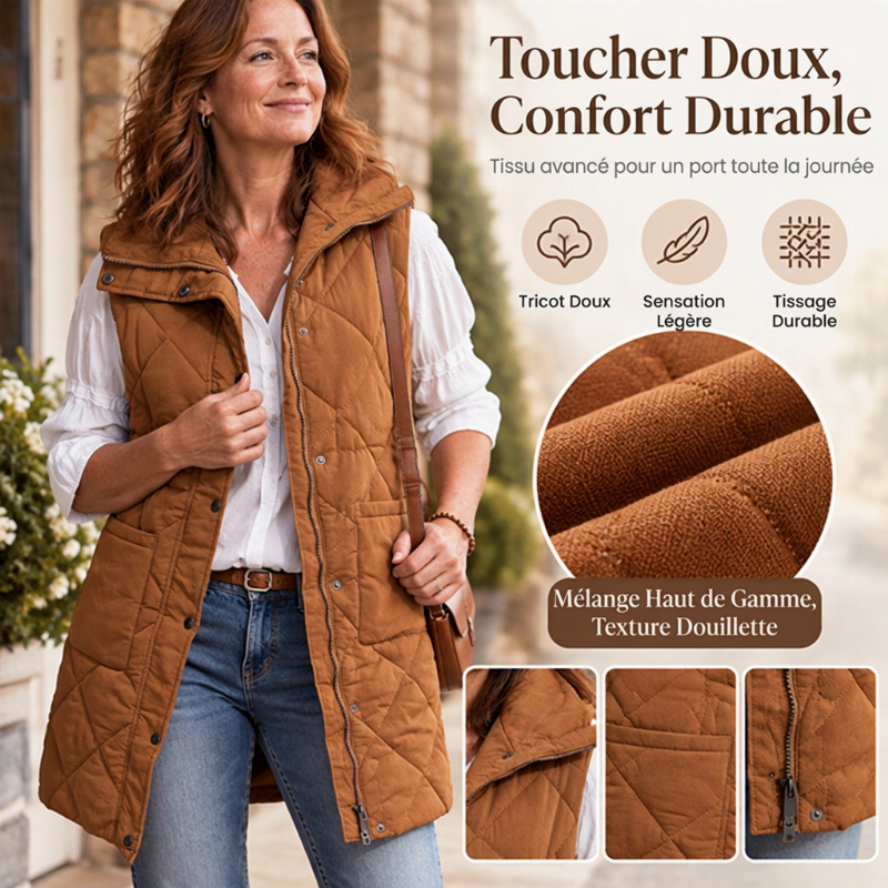 Gilet matelassé thermique mi-long pour femme