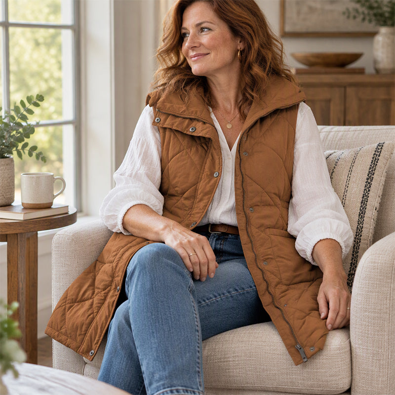 Gilet matelassé thermique mi-long pour femme