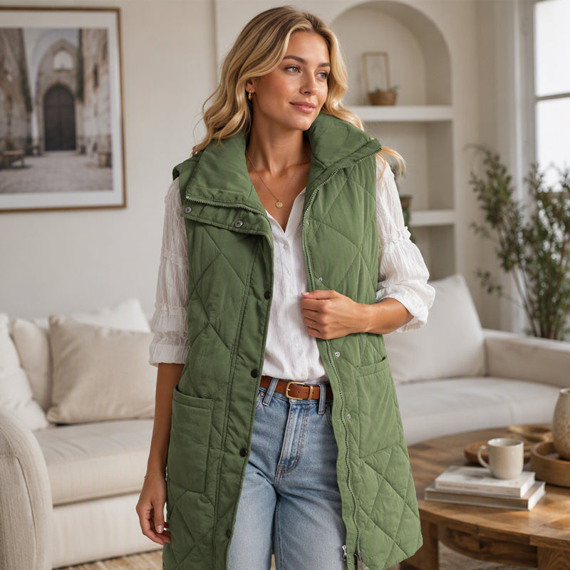 Gilet matelassé thermique mi-long pour femme