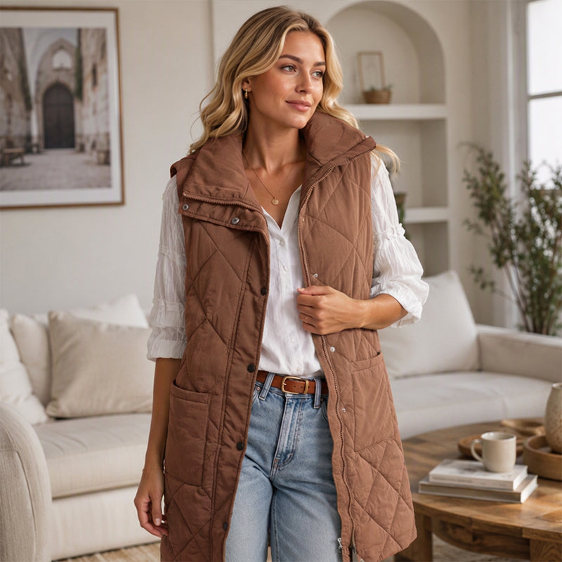 Gilet matelassé thermique mi-long pour femme