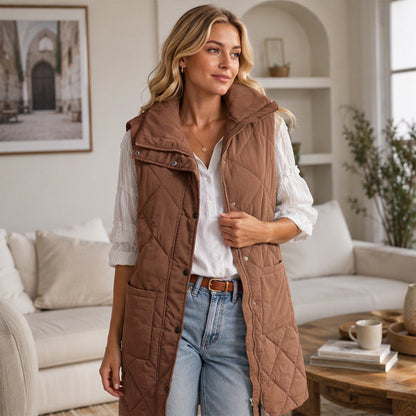 Gilet matelassé thermique mi-long pour femme