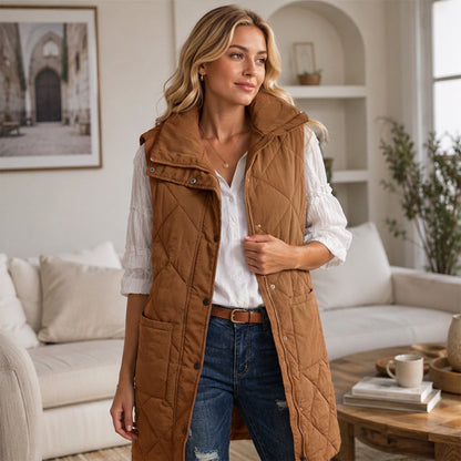 Gilet matelassé thermique mi-long pour femme