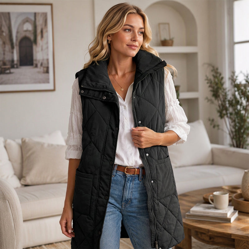 Gilet matelassé thermique mi-long pour femme