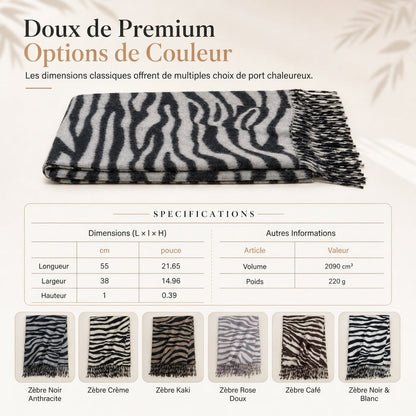 Foulard en fausse cachemire à imprimé zébré pour femmes, châle et écharpe d'hiver épais et chauds avec pompons