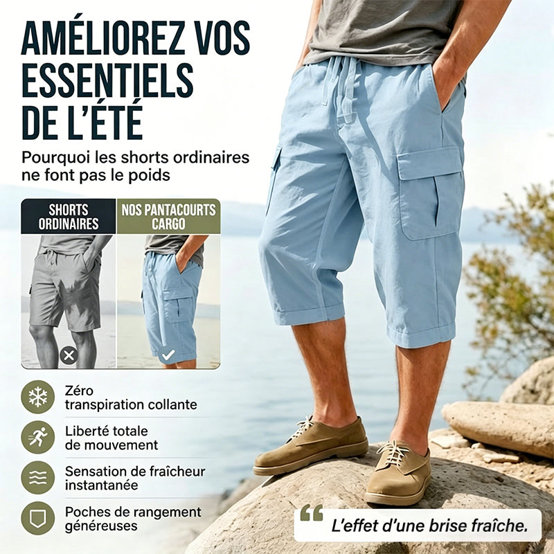 ⏰ -50% – Pour une durée limitée !👖Pantalon capri cargo en lin mélangé pour homme🌬️ Léger, respirant et conçu pour le confort