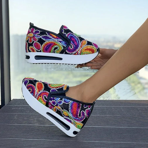 🔥Promotions du début de l'été 🔥Chaussures de sport orthopédiques en maille respirante translucide imprimée à hauteur intérieure pour femmes