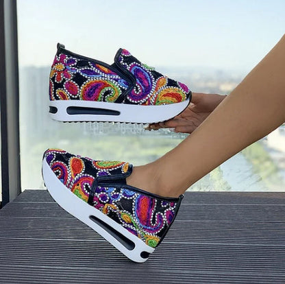 🔥Promotions du début de l'été 🔥Chaussures de sport orthopédiques en maille respirante translucide imprimée à hauteur intérieure pour femmes