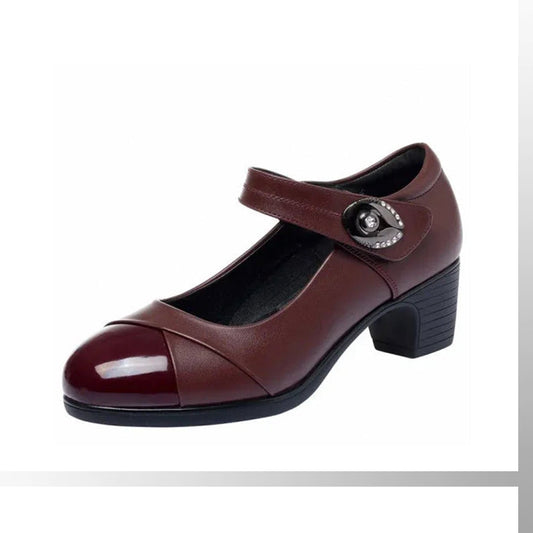 Chaussures orthopédiques en cuir à semelle souple et bouton diamant pour femmes【Confortable, antidérapant】