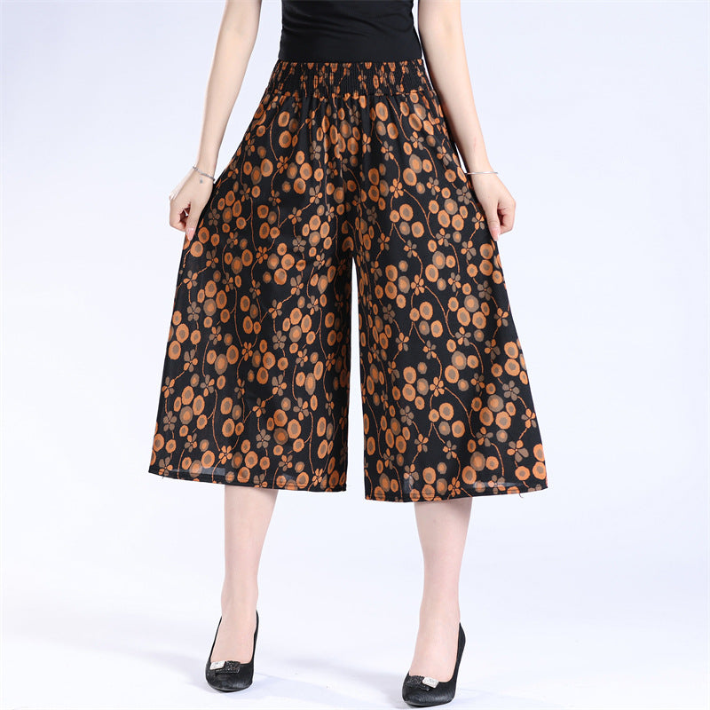 2023 Culottes larges en mousseline plissée à taille élastique pour femmes