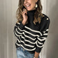 Pull à boutons rayés tricoté pour femmes-2