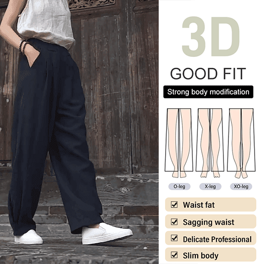 Pantalon droit en coton et lin