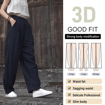 Pantalon droit en coton et lin