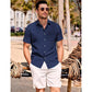 Chemise à manches courtes en coton et lin pour hommes