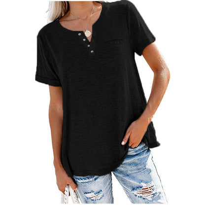 40% de rabais sur le t-shirt à manches courtes avec poches en coton de couleur unie