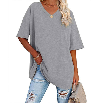 2024 Nouveau T-shirt ample à col en V pour femmes