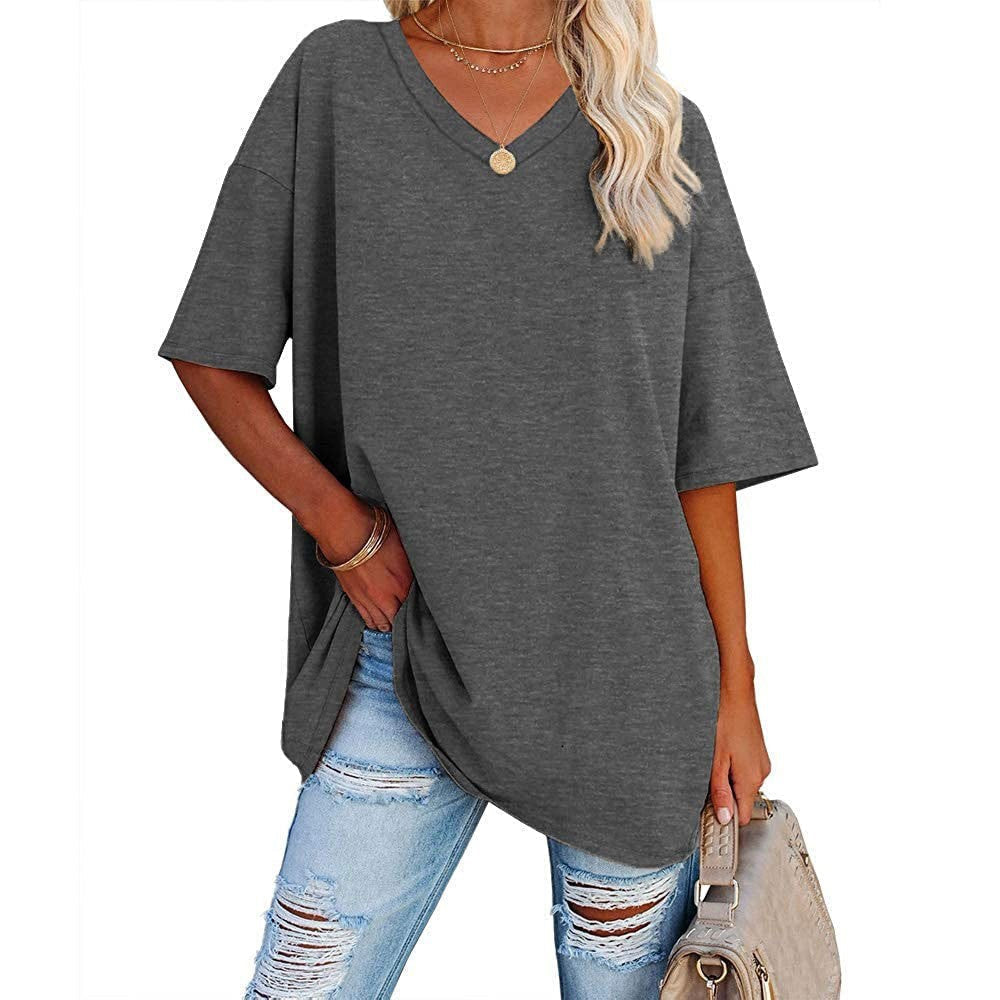 2024 Nouveau T-shirt ample à col en V pour femmes