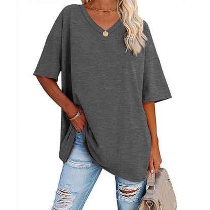 2024 Nouveau T-shirt ample à col en V pour femmes